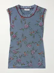 [RABANNE] RABANNE - Floral-print Metallic Knitted Tank - Blue - medium medium Blue