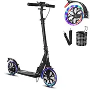 GLDDFDG Commuter Adult Scooter 300 lbs Capacity, Big Wheels Scooters, Sport Folding Kick Scooter for Kids 10 Years and up, 4 Adjustable Levels, Bearing ABEC 9, 15 lbs