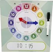 Kids Teaching Clock with Moveable Arms, Dry Erase Surface, Magnetic Hanging Strips, Educational Learning Tool for Time-Telling Skills. Perfect for Classrooms and Homes