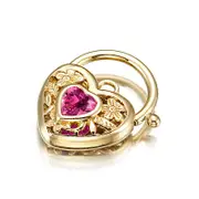 18ct Heavy Yellow Gold Plated Pink Filigree Heart Locket - USA Made