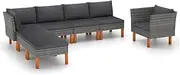 7 Piece Garden Lounge Set Poly Rattan and Eucalyptus Wood Grey, Furniture Sets, Patio Furniture