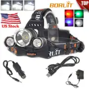 BORUiT 3000LM LED Headlamp Head Torch White+Red Light Hunting Rechargeable Lamp