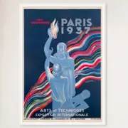 Galrie Vintage 1937 Paris Arts and Techniques International Exhibition Poster Art Décor, White Frame, A3 30 x 42cm (12 x 16inch)