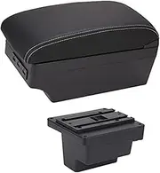KIXURO for VW, for Tiguan, Armrest Box Leather Arm Rest Center Console Storage Cup Holder USB Charging Car Accessory Armrest Box Auto Console Organizer Box(Black E White Line)
