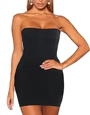 [Jengo] Tummy Control Strapless Shapewear Slips for Under Dresses Full Silps Slimming Dresses Built in Bra Shapewear Dress