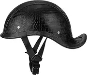 Vintage Leather Motorcycle Half Shell Helmet Open Face Helmet Retro Dovetail Design Style for Adult Men Women Street Racing Cruiser Motorcycle DOT/ECE Approved