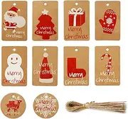 WELANE Tags with Twine, 100PCS Brown Kraft Paper Tags for Gift Wrapping, Christmas Decoration