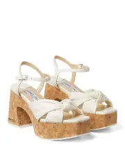 Jimmy Choo Women's Heloise Square Toe Knotted Strap High Heel Platform Sandals