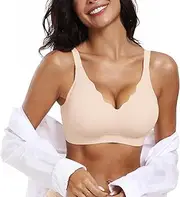 [OEAK] Bras for Women Non Wired Push Up Seamless Bra Soft V Neck Wireless Bralette Scalloped Full Coverage Everyday Bra
