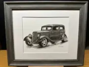 Drawing of a 1934 Ford Classic Car Graphite Pencil Art Sketch Picture Print