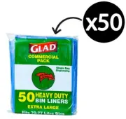 GLAD 50 BLUE BIN LINERS HEAVY DUTY XL GARBAGE BAGS 75 CM x 90CM - FREE POST