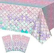 Mermaid Tablecloths 3 Pack Disposable Plastic Birthday Party Favors (Fish Scale)
