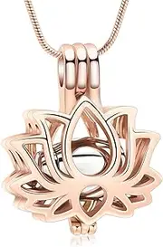DOTUIARG Cremation Jewelry Lotus Flower Urn Necklace for Ashes Holder Memorial Small Keepsake Urn Jewelry for Human/Pet Ashes
