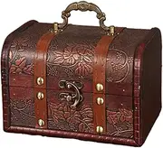 Wooden Treasure Box - Wooden Vintage Box,Decorative Vintage Suitcase Boxes, Old Fashioned Suitcases for Decor, Wood Storage Trunks with Handle and Lock, Decorative Wooden Chest Shwing