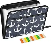 Quteprint 13 Pockets Expanding File Folder with Zipper Closure, Ocean Sea Anchor Accordion File Folder with Sticky Labels, Letter Size A4 Papers Expandable File Document Organizer