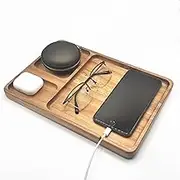 NLGQ Wood EDC Tray for Men - 11.4 in Valet Tray Key Trays for Men, Wooden Desk Trays for Storage Keys, Phone, Wallet, Headphones, Glasses