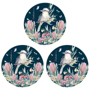 3PK LMD Kookaburra Ceramic Surface Protector Trivet Home Decor Round 25cm Navy