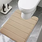CosiNst Memory Foam Toilet Bath Mat U-Shaped, Commode Contour Rug, Soft and Comfortable, Super Water Absorption, Non-Slip, Thick, Machine Wash and Easier to Dry for Bathroom, 50x60cm, Beige