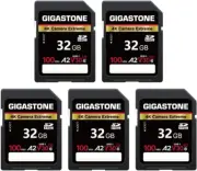 Gigastone 32GB 5-Pack SD Card, 4K Camera Extreme, A2 V30 SDHC Memory Card High S
