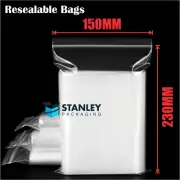 ReSealable Zip Lock Click Seal Plastic Poly Bags 150x230mm Recloseable 50UM
