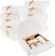 10 Pcs Gift Boxes with Lids and Ribbon, 10.6x7.8x3.1Inch Vellum Paper Bridesmaid Proposal Box, Collapsible Gift Box for Wedding, Packaging, Present, Birthday, Bridesmaid Gifts(White)