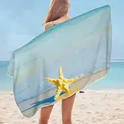 Yellow Starfish and Blue Ocean Microfiber Beach Towel