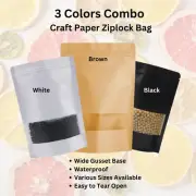 Resealable Kraft Paper Zip Seal Stand Up Pouch Lock Food Bag w/ Window Packaging