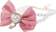 BESPORTBLE Dog Faux Pearl Collar: Dual-Layer Heart Bow Necklace for Female Puppies Cat - Adjustable Pet Formal Jewelry for Birthday Valentine's Day