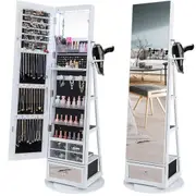 Costway Full Length Revolving Mirror Cabinet Perfect Jewelry Storage Cupboard w/Vanity Table Storage Shelves White