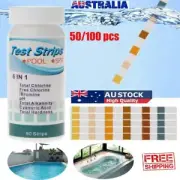50/100PC 6in1 Chlorine Dip Test Strips Hot Tub SPA Swimming Pool PH Tester Paper