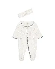 Little Me Girls' Dotted Rosebud Footie & Headband Set - Baby