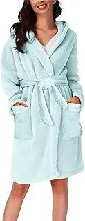 [Generic] Night Dresses for Women Sleep Pajamas Hooded Knee Short Plush Pajamas Robe Homewear Bathrobe Flannel Pajamas Cotton (Mint Green, M)