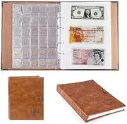 Primst Leather Coin Holder, Coin Collecting Album Book Storage for Collectors, Holds 150pcs Coins and 240pcs Paper Money, Currency Collection Holders
