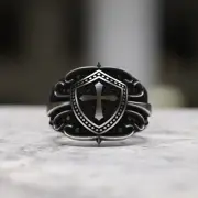 Templar shield ring | 925 sterling silver | handmade crusader cross ring