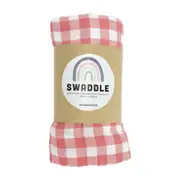 Annabel Trends Muslin Baby Swaddle Sleeping Blanket Wrap 120cm Gingham Rhubarb