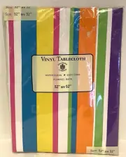 Vintage Sultans Linens Vinyl Tablecloth Striped Flannel Back 52X52” Multicolor