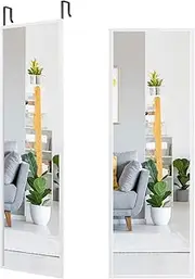 Giantex Full Length Mirror for Wall, Iron Thin Frame, Over The Door Mirror with 2 Sets of Height Adjusting Hanging Hooks for Bedroom, Bathroom, Dorm, Entryway, Easy Assembly, White