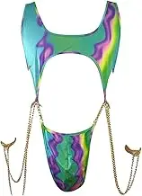Mens Fishnet Men's Sexy Nightclub Jumpsuit Colorful Printed Chain T Shaped Jumpsuit Men Men Lingerie Sexy