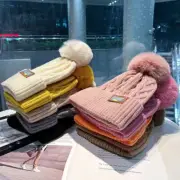 Ladies Warm Winter Beanie Large Faux Fur Pom Pom Bobble Hat Knitted Ski Cap