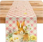 Easter Table Runner, 13 x 71 Inches, Easter Table Decor, Spring Decorations, Pastel Pink Peekaboo Bunny
