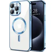 For Apple iPhone 16e MagSafe Magnetic Case with HaloLock Shockproof Protective Electroplating Clear Cover (Blue)