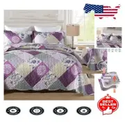 Reversible Lightweight King Quilt Set - 3 Pieces with Exquisite Floral Patchwork