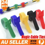 24X Hook and Loop Cable Ties Reusable Magic Cords Organiser Strap Tidy Grip AUS