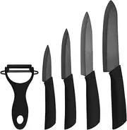Kitchen Ceramic Knife Set Professional Knives with Sheaths, Super Sharp Rust Proof Stain Resistant (15cm Chef Knifes, 12.7cm Utility Knife, 10cm Fruit Knife, 7.7cm Paring Knife, One Peeler)