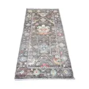 3'x5'10" Brown Angora Oushak Leaf Design Hand Knotted All Wool Runner Rug G20138