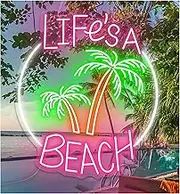 Sign Lamp Life's A Beach Neon Sign Palm Tree Decor Poolside Party Wall Art Bar Summer 60cm(A)