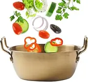 Metal Bowl - Stainless Steel Mixing Bowl, Binaural Household Bowl | Instant Ramen Bowl with Golden Handle, Snack Bowl Suitable for Rice Dessert, Metal Bowl, Soup Bowl with Handle Binaural Noodle Bowl
