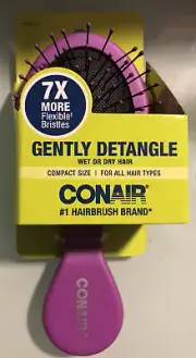 Conair Gently Detangle Paddle Hair mini Brush Wet Or Dry Hair Purple