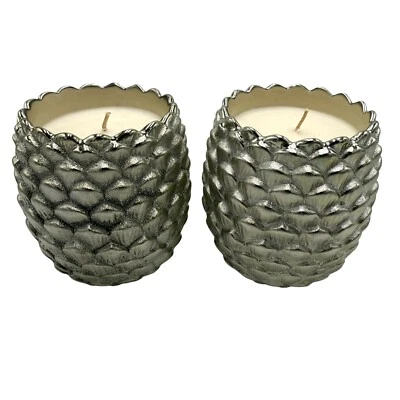 2 Homeworx by Harry Slatkin Autumn Pinecone 8 Oz Scented Silver Candles Set NEW