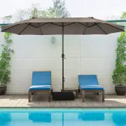 CostwayDouble-Sided Patio Umbrella with Hand-Crank System and Enhanced Base for Residential and Commercial Use-Coffee